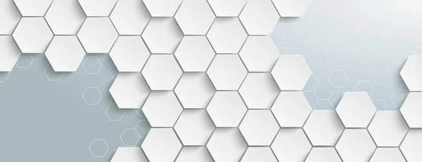 White Hexagon Structure Grey Edges Header — Stock Vector