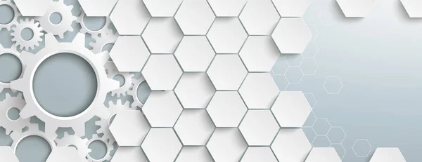 Hexagone blanc structure engrenages en-tête — Image vectorielle