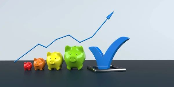 Growth Chart Piggy Bank Blue Tick Table Illustration — Stock Photo, Image