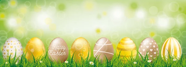 Złote Jajka Wielkanocne Zielonej Trawie Eps Plik Wektorowy — Wektor stockowy