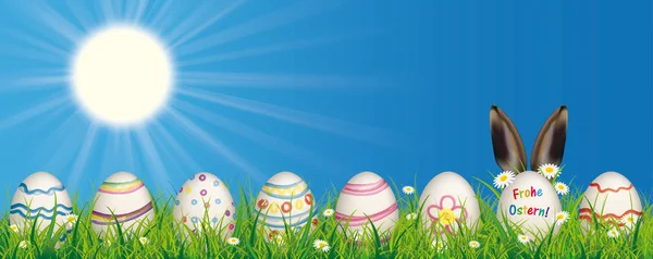 Tłumaczenie Tekstu Języku Niemieckim Frohe Ostern Wesołych Świąt Pliku Wektor — Wektor stockowy