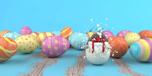 Gift Box Colored Easter Eggs — Stock Photo, Image