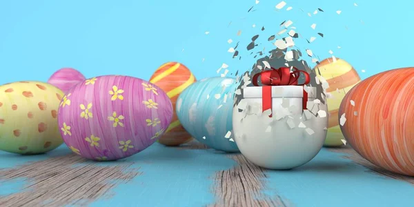 Gift Box Colored Easter Eggs — Stock Photo, Image