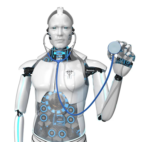 Nsansı Robot Bir Stetoskop Ile Bir Sağlık Görevlisi Olarak Çizim — Stok fotoğraf