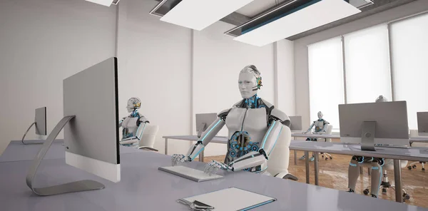 Humanoide Roboter eröffnen Büro im Weltraum — Stockfoto