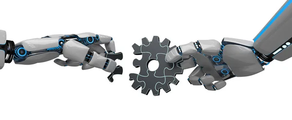 Humanoid Robot Gear Wheel Puzzle — Φωτογραφία Αρχείου