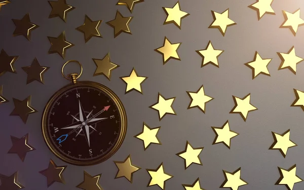 Gyllene stjärnor kompass — Stockfoto