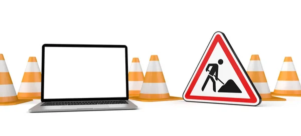 Construction Banner Traffic Cones Notebook Road Sign Illustration — Stock Photo, Image