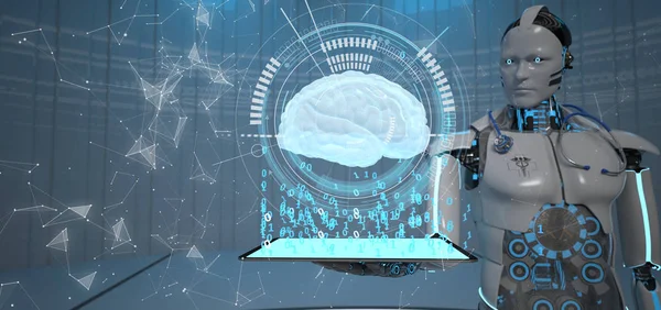 휴머노이드 로봇 태블릿 인간의 두뇌 — 스톡 사진