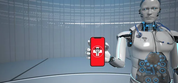Humanoid robot medicinsk assistent Smarthone — Stockfoto