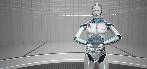 Vit Robot Håller Något Händerna — Stockfoto