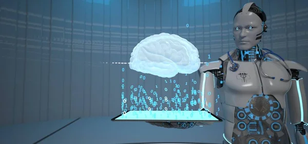 Humanoider Roboter Doktor Tablet Gehirn — Stockfoto