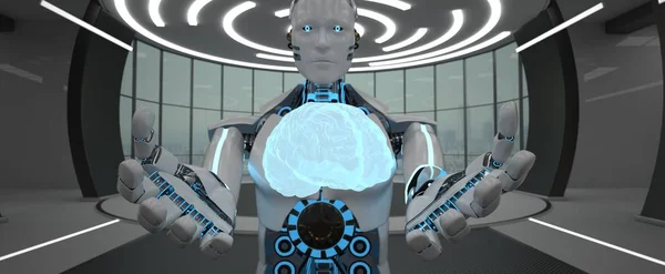 Salle futuriste de cerveau de robot humanoïde — Photo