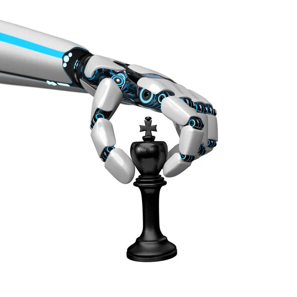 Humanoïde robot hand Schaken koning — Stockfoto