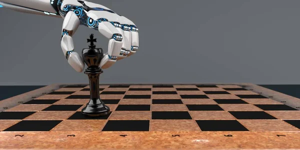 Humanoider Roboter-Handschachkönig — Stockfoto