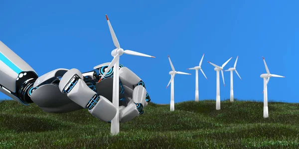 Roboterhand-Windpark — Stockfoto