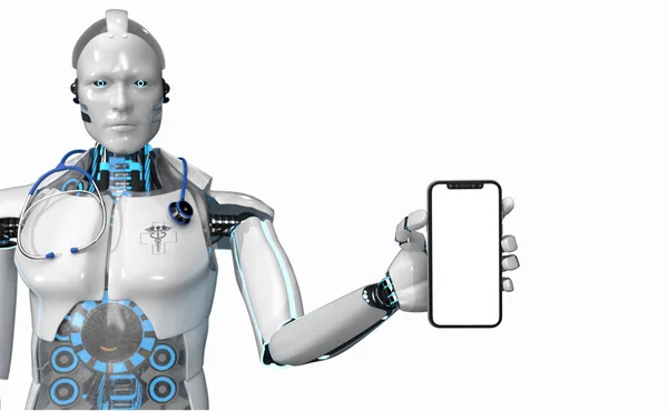 Humanoid Robot Medical Assistant Smarthone — Stock Photo, Image