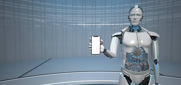 Humanoïde robot smartphone — Stockfoto