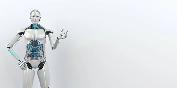 Humanoïde Robot Als Adviseur Voor Een Wit Bord Illustratie — Stockfoto
