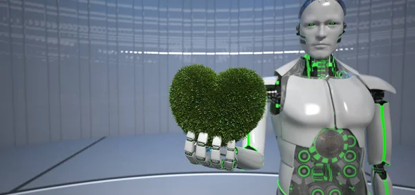 Eco robot zöld szív — Stock Fotó