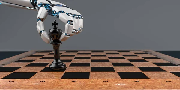 Humanoid Robot Hand Chess King — Stock Photo, Image