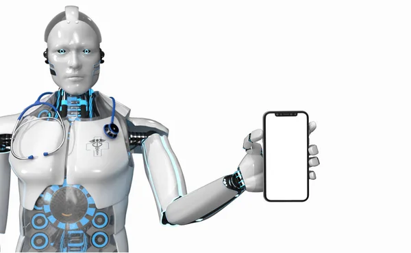 Humanoid robot orvosi asszisztens Smarthone — Stock Fotó