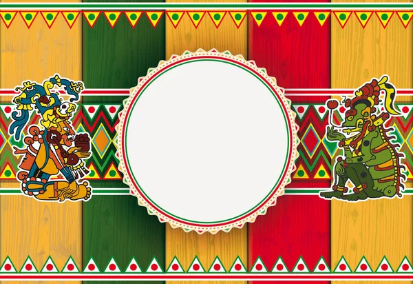 Hout Mexicaanse ornamenten Maya goden embleem header — Stockvector