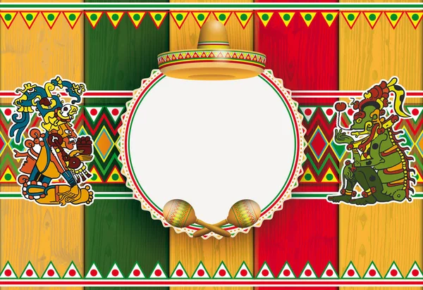 Hout Mexicaanse ornamenten Maya embleem Sombrero header — Stockvector