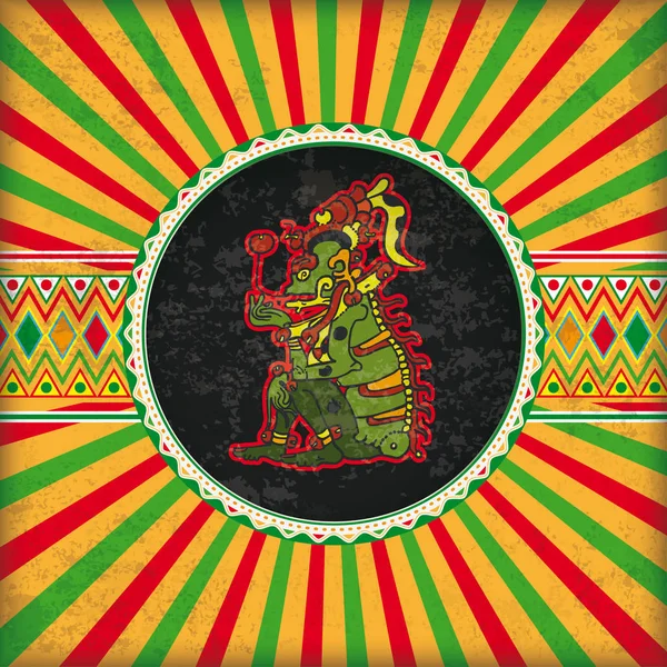 复古墨西哥装饰品孔玛雅神啊普赫 — 图库矢量图片