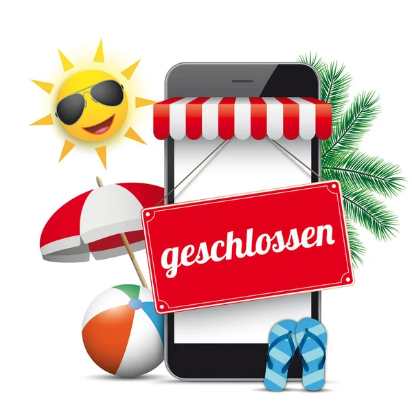 Smartphone Shop Marquee Geschlossen Sun Flip-Flops — Stock Vector