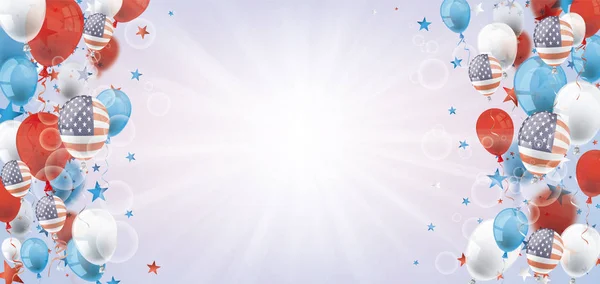 Red White USA Globos Sunbeam Stars Bokeh Header — Vector de stock