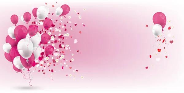 Rózsaszín fehér léggömb szőlő Hearts banner — Stock Vector