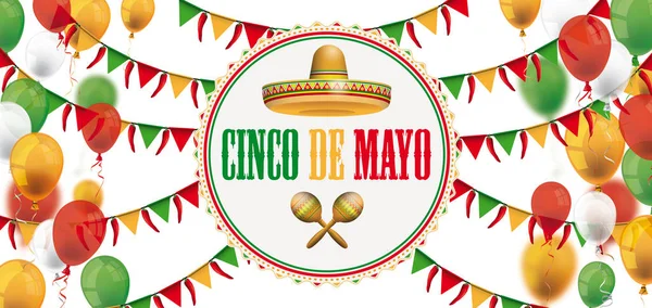 Emblem Cinco De Mayo Balloons Chili Buntings — Stock Vector