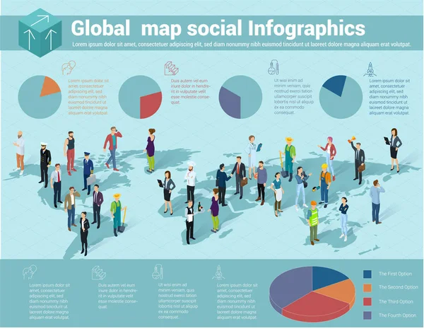 Mappa isometrica mondiale globale . — Vettoriale Stock