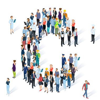 Kalabalık izometrik insanlar yazı 