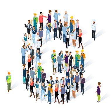 Kalabalık izometrik insanlar yazı 