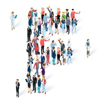 Kalabalık izometrik insanlar yazı 
