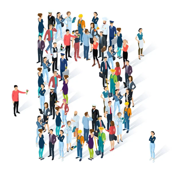 Kalabalık izometrik insanlar yazı 