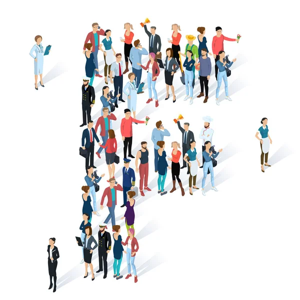 Kalabalık izometrik insanlar yazı 