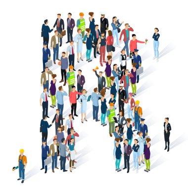 Kalabalık izometrik insanlar alfabesi 