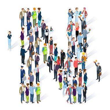 Kalabalık izometrik insanlar alfabesi 