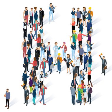 Kalabalık izometrik insanlar alfabesi 