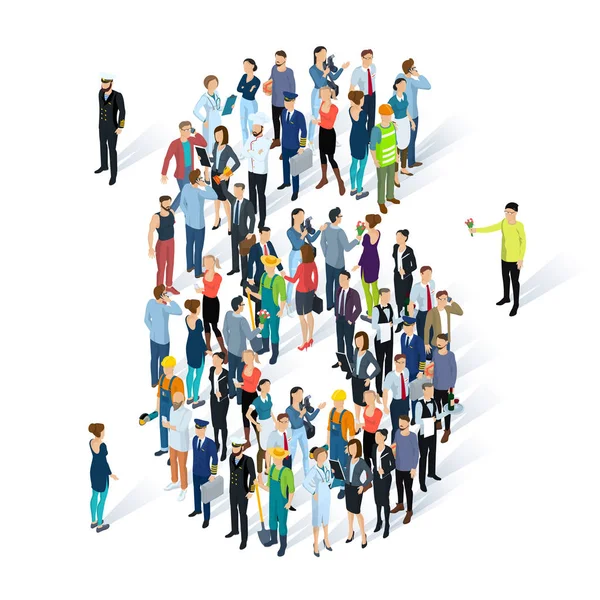 Crowded isometric people  numbers. — Stock Vector