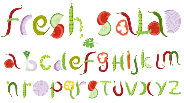 Ensemble de lettres vectorielles de salade de légumes frais . — Image vectorielle