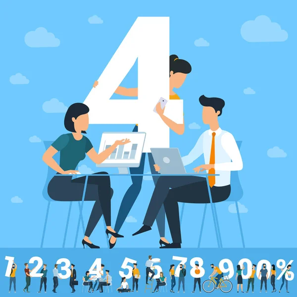 Big Four numero. Numeri bianchi illustrazione con i giovani . — Vettoriale Stock