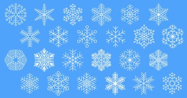 Düz tasarım çizgi kar taneleri vektör Icon set.