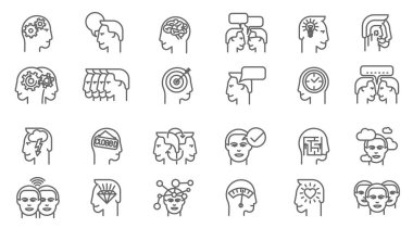 İnce çizgi vektör beyin fırtınası iş Icon set.