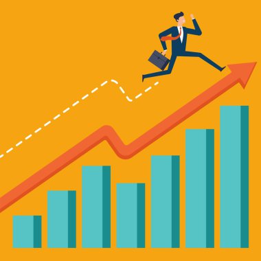 Grafik büyüyen birlikte çalışan iş adamı 