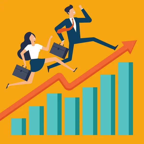 Businessman running along growing chart — Stock Vector