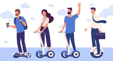 hoverboard ile kadın ve erkek